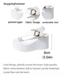 Women's Toe-Loop Single Strap Wedge Sandals, Fashionable Metal Buckle, Suitable For Outdoor Wear, Shopping, Commuting And Dating - White - View 7
