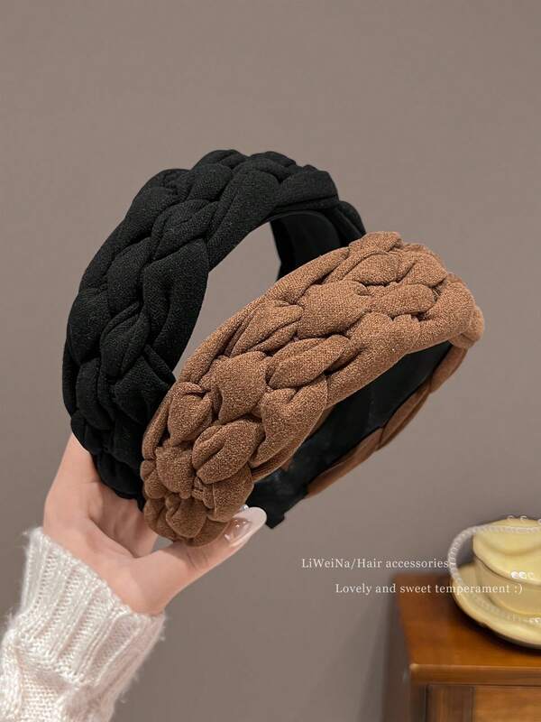 1pc Vintage Braided Twist Headband For Women, High Crown Design, Face-Slimming Wide Band, Face Washing Hair Hoop, 2026 New Autumn Hair Accessory