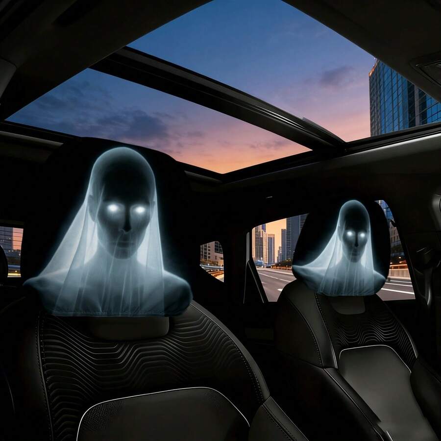 2pcs Ghost Bride Mysterious Glowing Eyes Car Headrest Covers, Fun Seat Headrest Protector, Car Interior Accessories, Universal Fit, Perfect Companion For Long Trips And Outdoor Travel, Showcasing Unique Taste And Vibrant Car Atmosphere - Multicolor - View 1