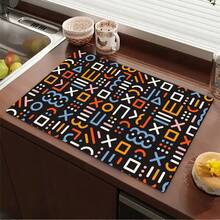 Printed Pattern Drainage Mat/Absorbent Mat/Drying Mat Coffee Machine Tableware Drying Mat - Absorbent Polyester Tabletop Protector Mat With Rubber Non-Slip Backing, For Kitchen Countertop Decor - Home Bar And Dining Table Placemat - Multicolor - View 4