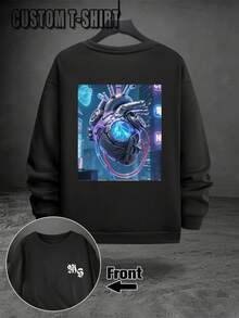 Men's Sweatshirt, Personalized Customization:Photos(Friends/Pets/Logos), Custom Workwear, Party Attire, Autumn Clothing For Birthday/Halloween - Black - View 4