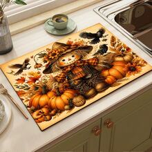 Autumn Scarecrow Print Pattern Drainage Mat/Absorbent Mat/Drying Mat For Coffee Machine And Tableware - Absorbent Polyester Desktop Protector With Rubber Non-Slip Backing, For Kitchen Countertop Decoration - Home Bar And Dining Table Placemat - Multicolor - View 4