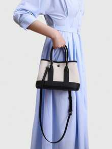 Niche High-End Women's Large Capacity Canvas Colorblock Patchwork Garden Tote Bag - A - View 2