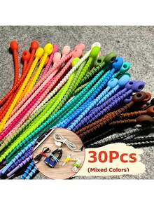 100pcs Multicolor Silicone Zipper Tie Keychains, Reusable Adjustable Cable Organizer Straps, Multi-Purpose Twist Ties Food Storage Bag Clips, Suitable For Earphone Cables, Home Kitchen Office Travel, Durable Soft Desktop Storage Supplies, Assorted Colors - Multicolor - View 12