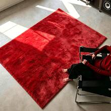 1pc Red Rectangular Long Pile Faux Fur Rug, Bedroom Carpet, Living Room Carpet, Door Mat, Small Rug, Carpet, Floor Mat, Home Decor, Area Rug, Outdoor Mat, Home Decor, Area Carpet, Bedroom Carpet, Washable Carpet - Multicolor - View 4