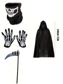Death Cloak Halloween Hooded Cape Cosplay Horror Costume Set | Unisex | Lightweight & Breathable | Set - Multicolor - View 14