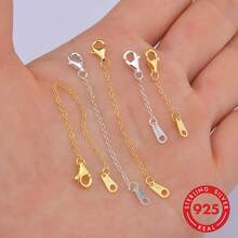 3pcs/Pack 925 Sterling Silver Extension Chain With Lobster Clasp Connector, Necklace & Bracelet DIY Jewelry Making Accessories - Silver - View 4