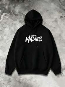 Plus Size Men's Casual Fashion Street Extreme Sports Cartoon Print Kangaroo Pocket Drawstring Loose Hoodie - Black - View 3