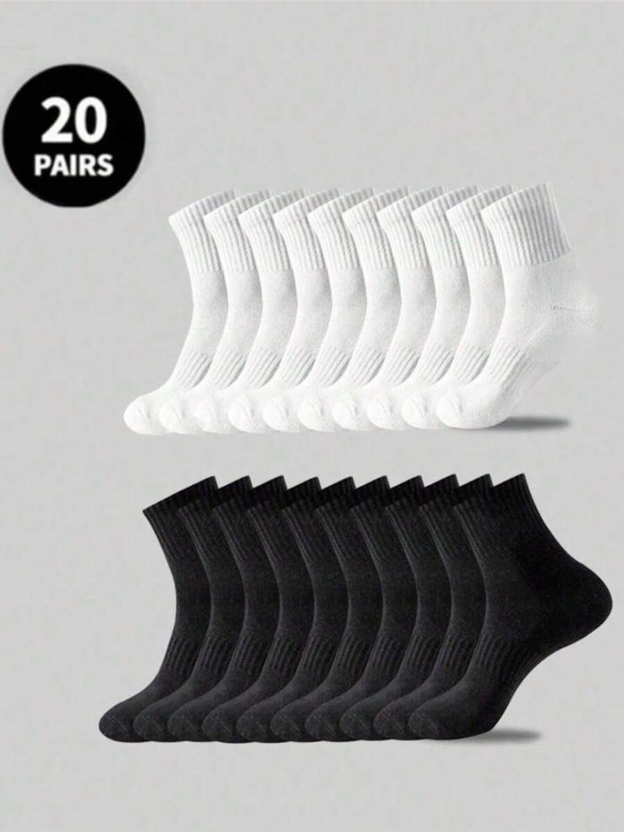 5 Pairs/10 Pairs/12 Pairs/20 Pairs Men's Casual Socks, Mid-Calf Socks, White Socks, Winter Socks, Black Socks, Sports - Multicolor - View 1
