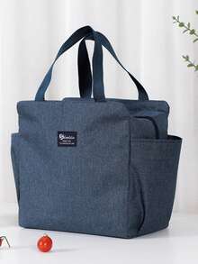 OBOVAY 24-Hour Constant Temperature Lock Aluminum Foil Lining Large Capacity Compartment Lunch Bag, Dual Outer Pockets, Waterproof Stain-Resistant Easy-Clean Lining, Odor-Resistant, Suitable For Commuting, Camping, Travel, Gift Style - Navy Blue - View 7