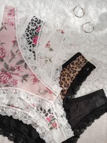 5pcs/Pack Women's Floral & Leopard Print Sexy Comfortable Triangle Panties - Multicolor - View 4