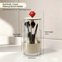 Makeup Brush Holder With Lid, 360° Rotating Dust-Proof ABS Storage Box, 3-Compartment Sliding Lid Toothbrush Holder With Non-Slip Base, Multi-Purpose Space-Saving Organizer For Makeup Brushes, Toothpaste, Suitable For Vanity, Bathroom, Home, Dorm, Apartment - Multicolor - View 10