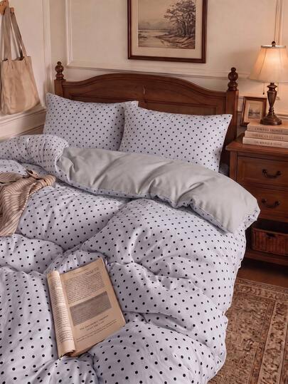 2/3pcs Gray & Black Polka Dot Duvet Cover Set, No Filling, Breathable Super Soft All-Season (1 Duvet Cover + 2 Pillowcases, No Pillow Inserts), Soft Dual-Color Bedding Set, Suitable For Bedroom, Guest Room, Dorm, Back To School Bedding Set