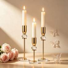 3pcs Gold Crystal Tall Candle Holders, Modern Metal Candlesticks With Clear Crystal Ball And Acrylic Base, Wedding Dinner Party Home Decor Table Centerpiece - Golden Crystal Candlestick - View 4