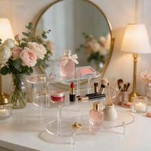 Clear Oval Acrylic Display Riser, Multi‑Level Desktop Organizer For Perfume, Makeup, Jewelry, Vanity Table Decor - Clear - View 2