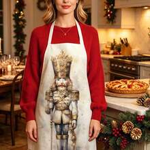 1pc Christmas Vintage Luxury Gilded Nutcracker Print Apron - Sleeveless Design, Durable And Comfortable Fit, Featuring Gilded High Crown Nutcracker Pattern, Suitable For Cooking, Baking And Home Cleaning, Household Cleaning, Housework Apron, Hand-Painted Handmade Gardening Apron, Fun Holiday Gift - Multicolor - View 1