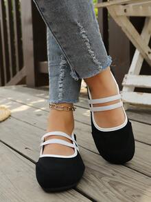 Women's Round Toe Flat Double Elastic Strap Mary Jane Shoes, Vintage Casual Soft Sole Daily Commute Shoes For Spring And Autumn - Black - View 5