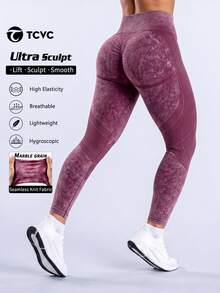 TCVC Women'S Solid Color High Waist Tight Leggings, High Elasticity Tight Pants, Body Sculpting, High Waist Tummy Control Fall - Burgundy - View 1