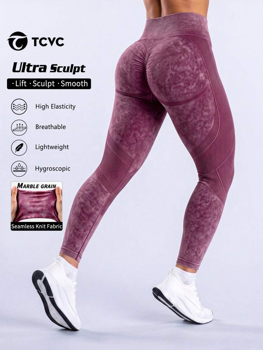 TCVC Women'S Solid Color High Waist Tight Leggings, High Elasticity Tight Pants, Body Sculpting, High Waist Tummy Control Fall - Burgundy - View 1