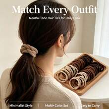 100pcs/Pack - Neutral Brown Seamless Hair Ties Set, Soft High Elasticity Non-Damaging Hair Bands, Non-Slip Ponytail Hair Ties, Suitable For Women's Daily Wear Hair Accessories - Hair Tie - View 4