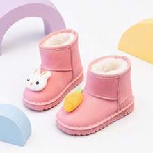 1 Pair Girls' Carrot Rabbit Plush Decor Pink Short Snow Boots, Suitable For Winter Outdoor Wear And Outfit Matching - Pink - View 4