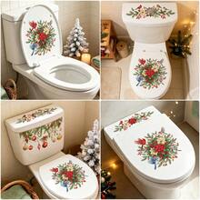 1/3pcs Christmas Flower Toilet Cover Sticker, Featuring A Cardinal Pine Design, Vinyl Removable Self-Adhesive Paper, Suitable For Decoration Of Toilet Covers, Storage Cabinets And Washbasins In Bathrooms - Multicolor - View 4