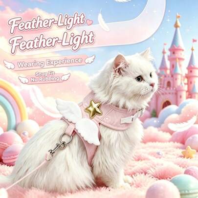 Pet Harness And 1.5m Leash Set, Angel Wing Decor Soft Lightweight Pet Vest Harness, Comfortable Fit Without Chafing, Suitable For Small Cats And Dogs Outdoor Walking