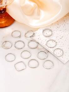 14 Buah Cincin Wanita Stainless Steel Elegan dan Keren, Set Kombinasi Manik-manik Hati & Bulat dengan Rhinestone dan Sambungan Bambu Matte, Cocok untuk Pemakaian Sehari-hari, Kencan, Jalan-jalan, Pesta, dan Aksesori Suasana Liburan - Perak - View 3