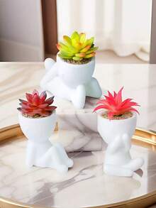 1/3pcs Artificial Succulent Plants, Single Mini Succulent Potted Plant, 3 Styles Available, Cartoon Style, PP Material, PE Material, Green, Desktop Decor, Home Decor, Hotel, Restaurant, Living Room, Bedroom - Multicolor - View 7