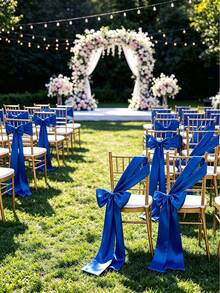 20pcs Wedding Satin Chair Sashes Royal Blue Bows 6x 102 Inches (Approx. 15x260 Cm) Ribbon Fabric Bands Suitable For Banquet, Party, And Other Chair Decorations - Royal Blue - View 1