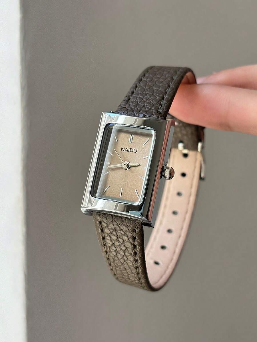 Grey Square Women'S Quartz Watch With Adjustable Grey Textured Pu Strap And Grey Dial Suitable For Everyday Wear. - Grey - View 1