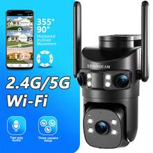 szsinocam 1 buah Kamera PTZ WiFi Tiga Lensa 1920P, Kamera Nirkabel Dual-Band 2.4G & 5G, Rotasi 360°, Pelacakan Manusia AI, Penglihatan Malam Berwarna, Audio Dua Arah, Didukung USB, TIDAK Termasuk Baterai & Panel Surya - Hitam - View 8