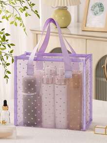 1pc Black Heart-Shaped Mesh Portable Handbag Makeup Organizer, Breathable Mesh Suitable For Home, Travel, Beach Vacation, Gift Choice For Girls - Multicolor - View 5