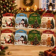 12/6/1pc Christmas Theme Multi-Pattern Gift Boxes, Santa Claus, Snowman, Gingerbread Man, Christmas Tree Printed Flip Top Paper Boxes, Holiday Party, Christmas Eve, Souvenir, Candy, Gift Packaging Boxes, Christmas - Multicolor - View 3