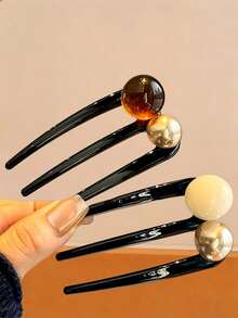 3/2/1 Set Elegant Three-Prong Faux Pearl Hair Clips, U-Shaped Hair Accessories Suitable For Daily Wear, Can Be Used For Hairstyle Styling And Hair Decoration, Practical Hair Tool Combination, Versatile For Various Hairstyles, Suitable For All Seasons, Hair Clips - Multicolor - View 5
