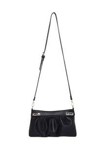 Black Ruched PU Handbag, Minimalist Elegant Design With Gold Hardware, Hand-Carry And Crossbody, Versatile Textured Women's Bag For Commute And Daily Wear, Cloud Bag - Black - View 3