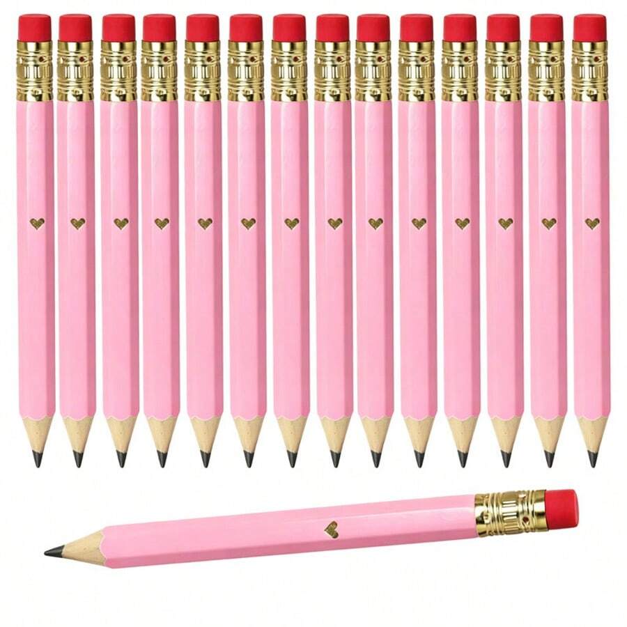 5/10pcs Pink Heart Wooden Pencils With Eraser, HB Writing Pencils With Anti-Break Core, Gold Heart Embossed Decoration, Non-Slip Grip For Comfortable Writing, Suitable For Daily Writing And Drawing, Back To School Stationery Set, Office Study Party Gift, Multi-Pack Durable Writing Tool - Rectangle - View 1