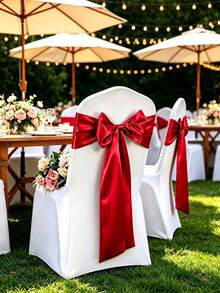 6/12/24/48pcs Bright Red Satin Chair Back Bow Ribbon, Shiny Silky Chair Ties, Suitable For Beach Wedding Reception Banquet Birthday Party Hotel Event Chair Decoration - Red - View 5