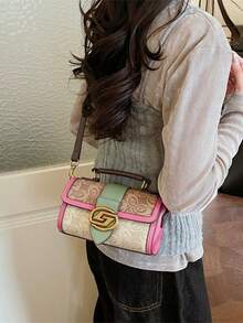 2026 New Retro Color-Blocking Floral Print Handbag, Luxury Lightweight Shoulder Crossbody Bag For Women - Hot Pink - View 7