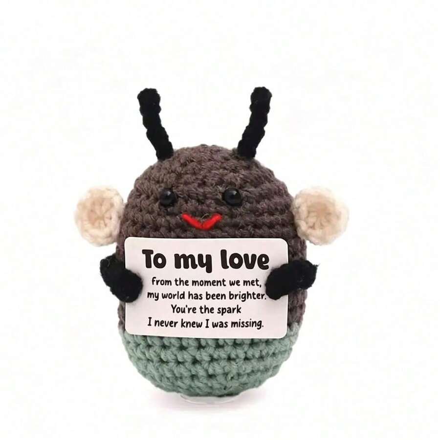1pc Hand Crocheted Firefly Plush Doll, Knitted Firefly Toy, With Love Message Card, Cute, Valentine's Day Gift For Lovers. - Multicolor - View 1