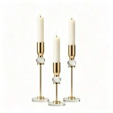 3pcs Gold Crystal Tall Candle Holders, Modern Metal Candlesticks With Clear Crystal Ball And Acrylic Base, Wedding Dinner Party Home Decor Table Centerpiece - Golden Crystal Candlestick - View 11