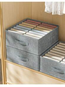 Foldable Fabric Clothes Storage Box, Multi Compartment Closet Organizer With Handle, Wardrobe Divider Storage Bin For Pants, Jeans, T-Shirts - Grey - View 10