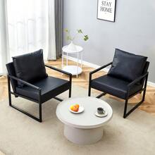 Accent Chair Space Saving Metal Frame PU Leather Black - Black - View 4