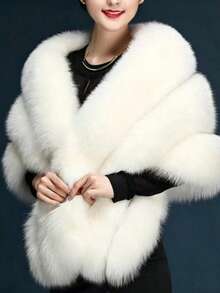 1pc New Fashion Versatile Faux Fox Fur Shawl, Bridal Wedding Dress Shawl, Solid Color Faux Fur, Suitable For Daily Wear - White - View 6