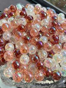 12mm 3-Color Mixed Glitter Round Beads, Aurora AB Iridescent Large Hole Resin Spacer Beads, For DIY Bracelets, Keychains, Hair Accessories, Jewelry Making Supplies - Multicolor - View 2