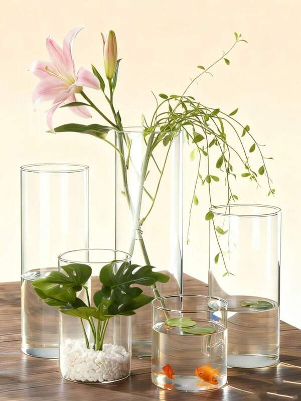 High Transparency Glass Vase, High Borosilicate Glass Bottle, Cylindrical Vase, Suitable For Centerpiece Decoration Vase, Candle Holder, Floating Candle Windproof Candle Holder Bottle, Modern Style Wedding Home Decor Candle Holder, Bulk Vase, Wedding Tabletop Decoration Vase,
