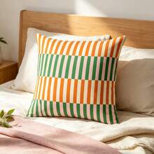 1PC Color Blocking Orange White Green Pink Patchwork Striped Cushion Cover, Double-Sided Printing, Vibrant And Eye-Catching Personalized Pillowcase, Bohemian Style Camping Terrace Homestay Decoration (Excluding Pillow Core) - Multicolor - View 10
