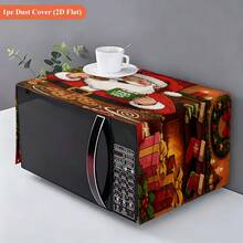1pc, Santa Claus And Holiday Scene, Printed Decorative Microwave Cover, Suitable For Microwave Dust Cover, Oven Decorative Cover Cloth, Kitchen Decoration And Appliance Appearance Decoration, Kitchen Appliance Dust-Proof Beautiful Cover - 1pc Black Leaf Pattern - View 5