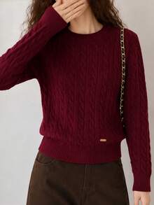 Women's Autumn/Winter Casual Minimalist Classic Thin Striped Design Loose Round Neck Pullover Sweater - Magenta - View 4