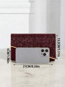 REMANLAND Clutch Malam Berkilau, Tas Amplop Modis Elegan, Clutch Pesta Pernikahan Wanita - Burgundy - View 7